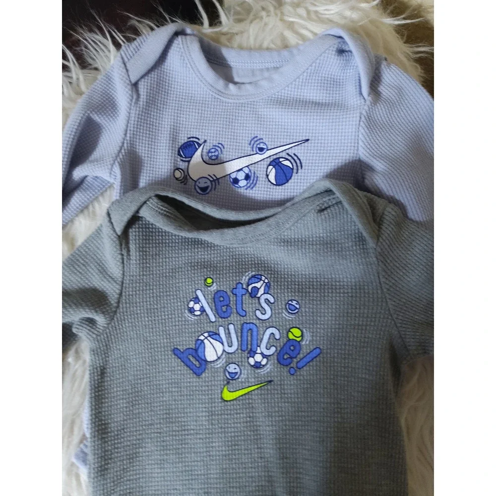 Nike Baby Boys Thermal Waffle Knit Long Sleeve Bodysuits 2 Pack Grey Blue Sport